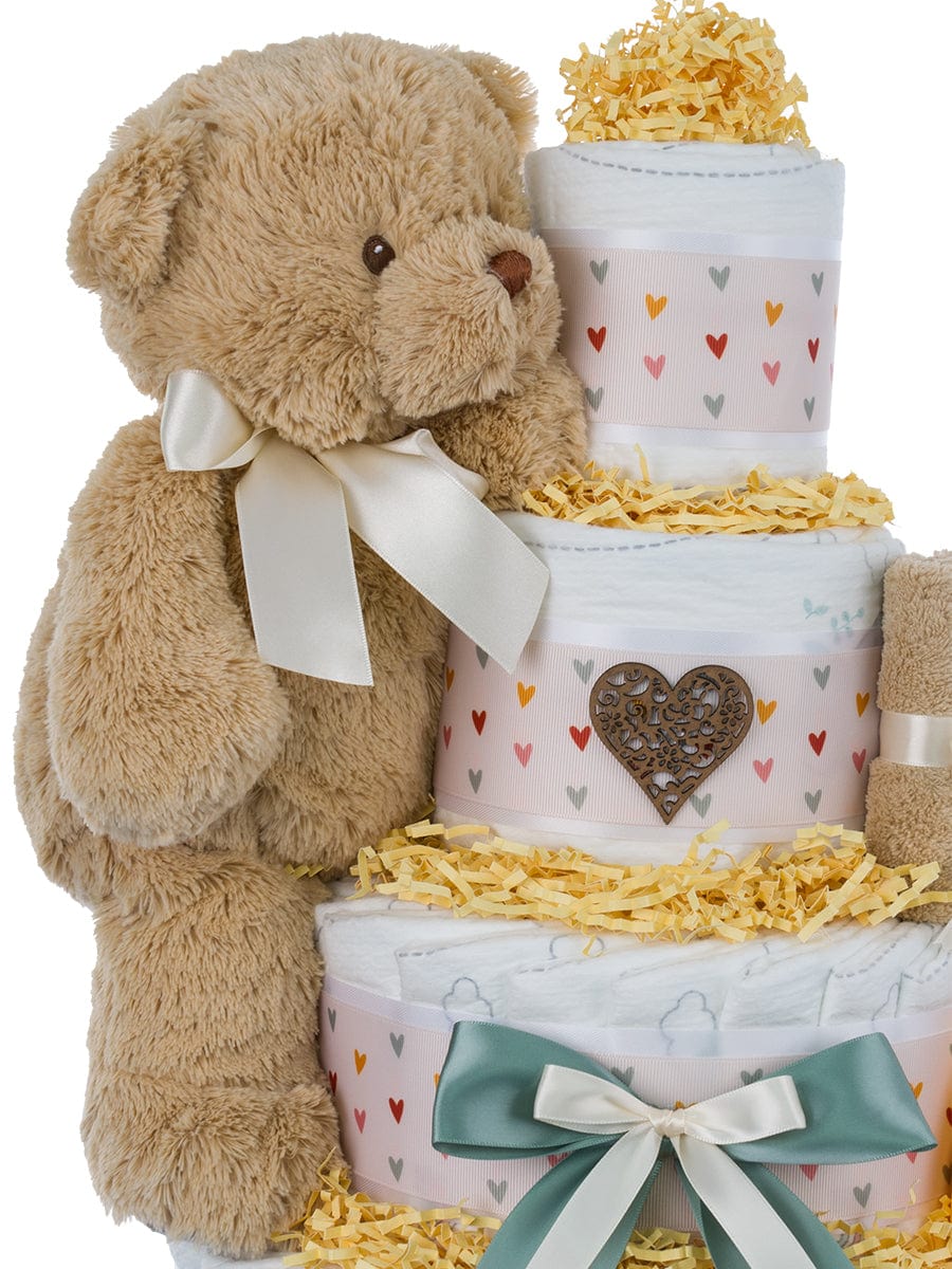 Lil' Baby Cakes Hearts About You Neutral Baby Diaper Cake