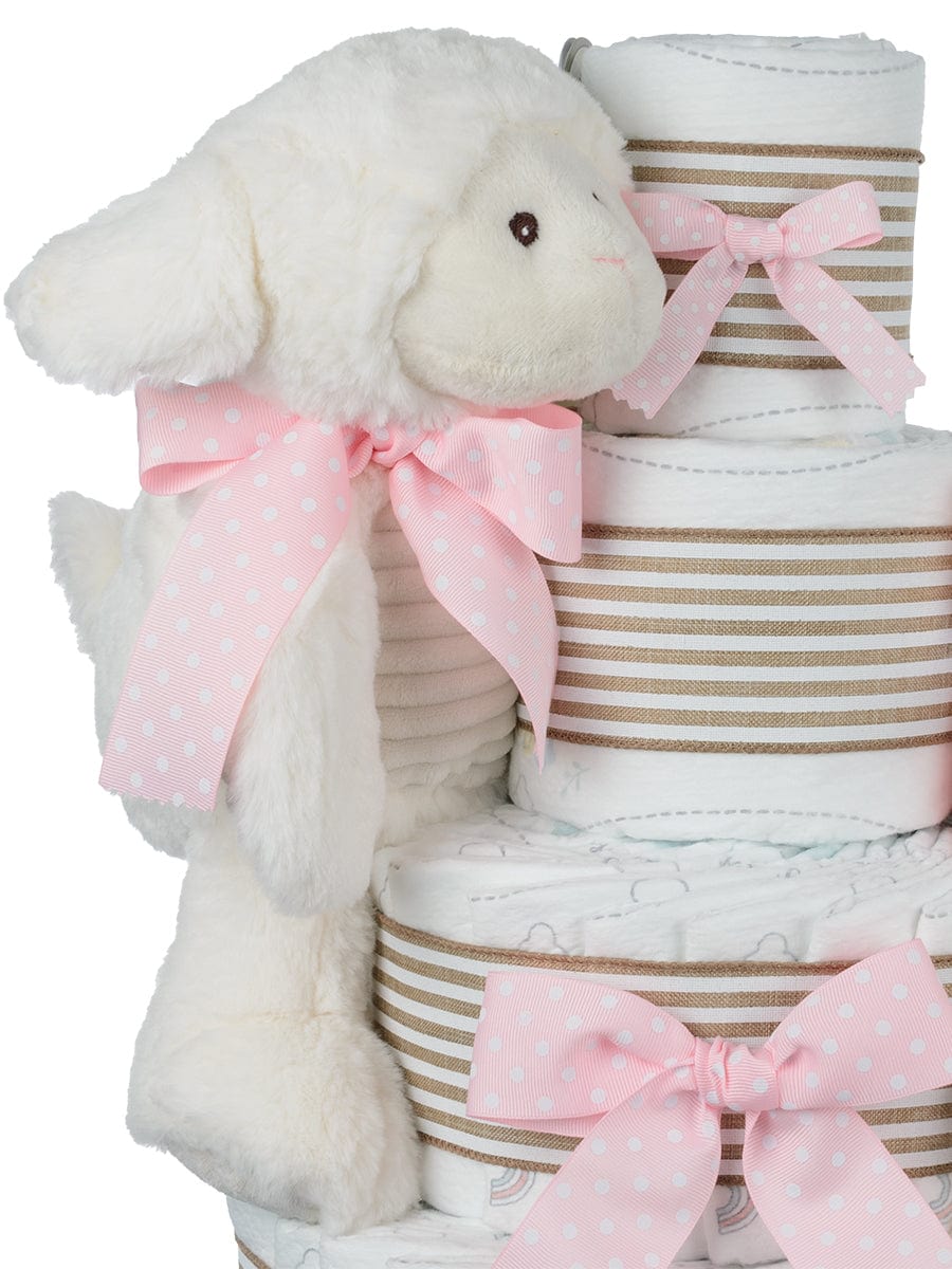 Lil' Baby Cakes Luvable Lamb Pink Diaper Cake for Girls