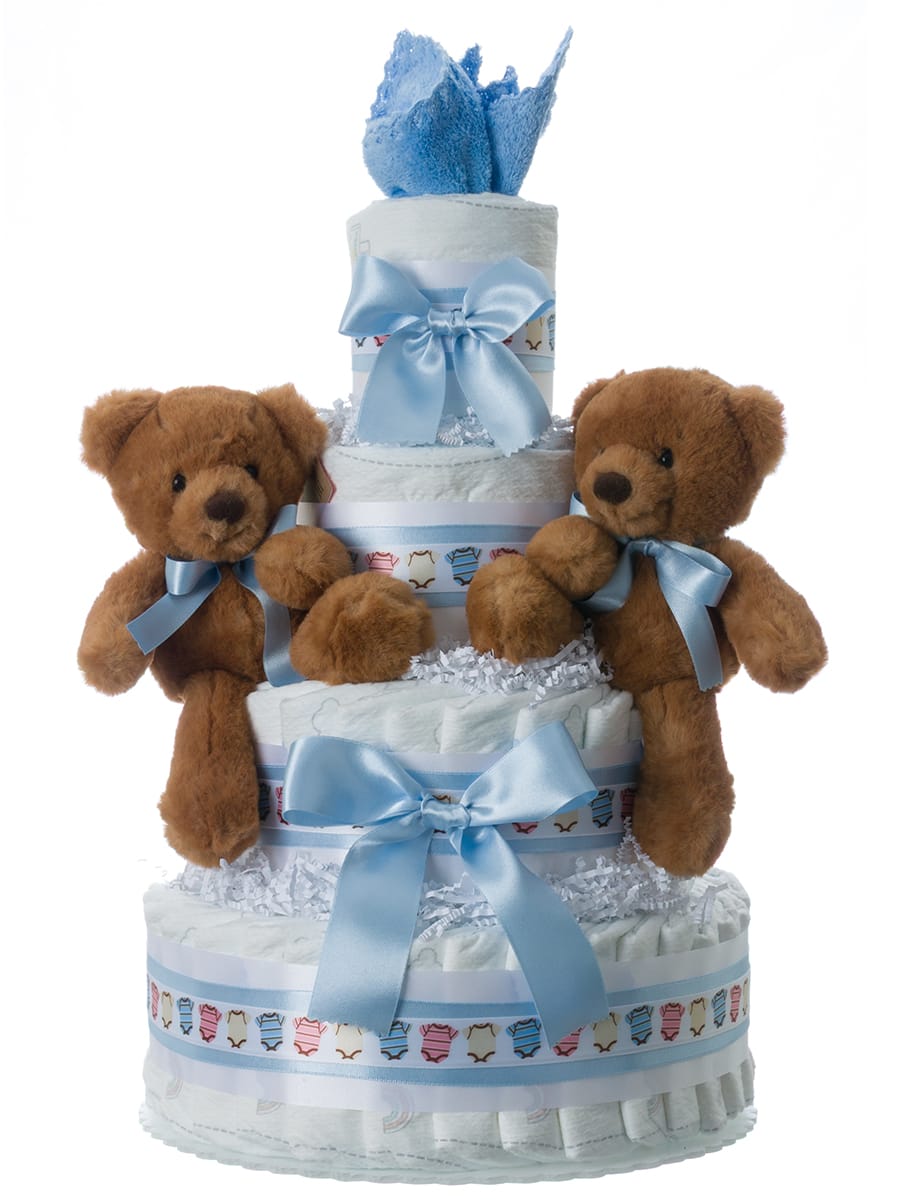 Lil' Baby Cakes Twin Boys Bears Baby Diaper Cake