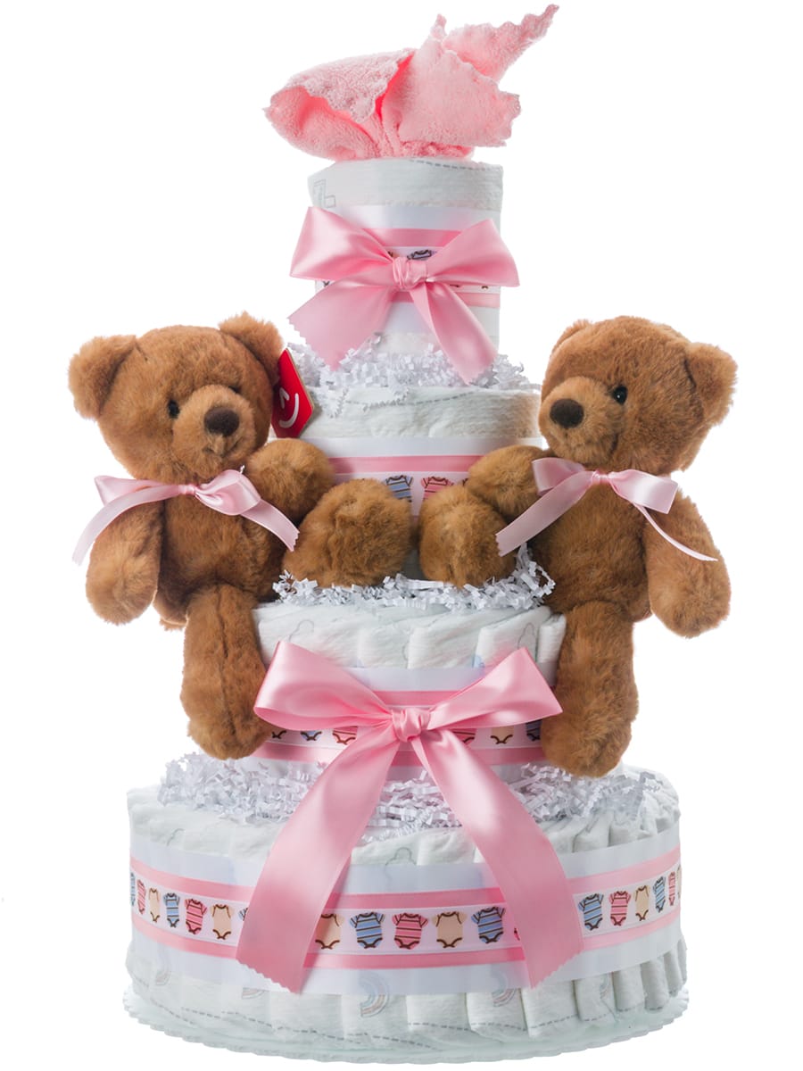 Lil' Baby Cakes Twin Girls Bears Baby Diaper Cake