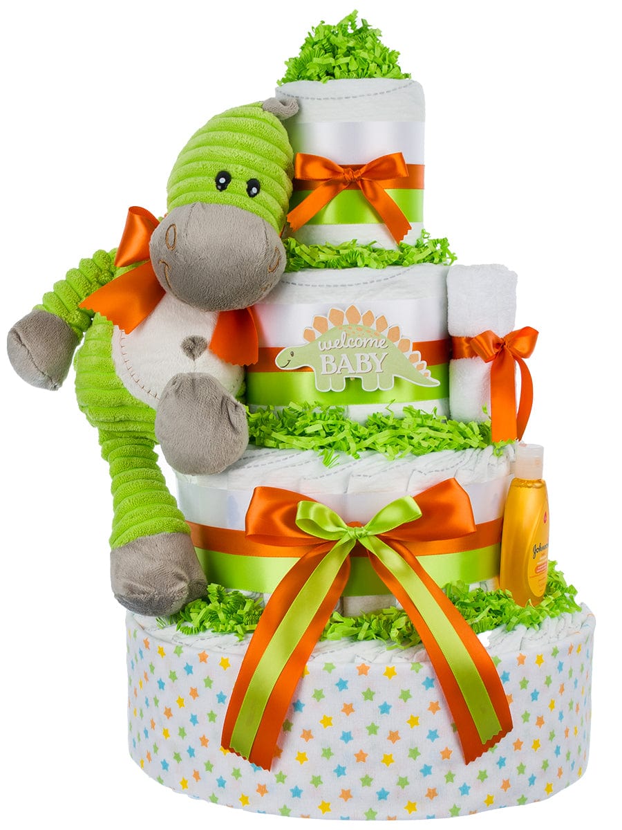 Lil' Baby Cakes Welcome Baby Dino 4 Tier Diaper Cake