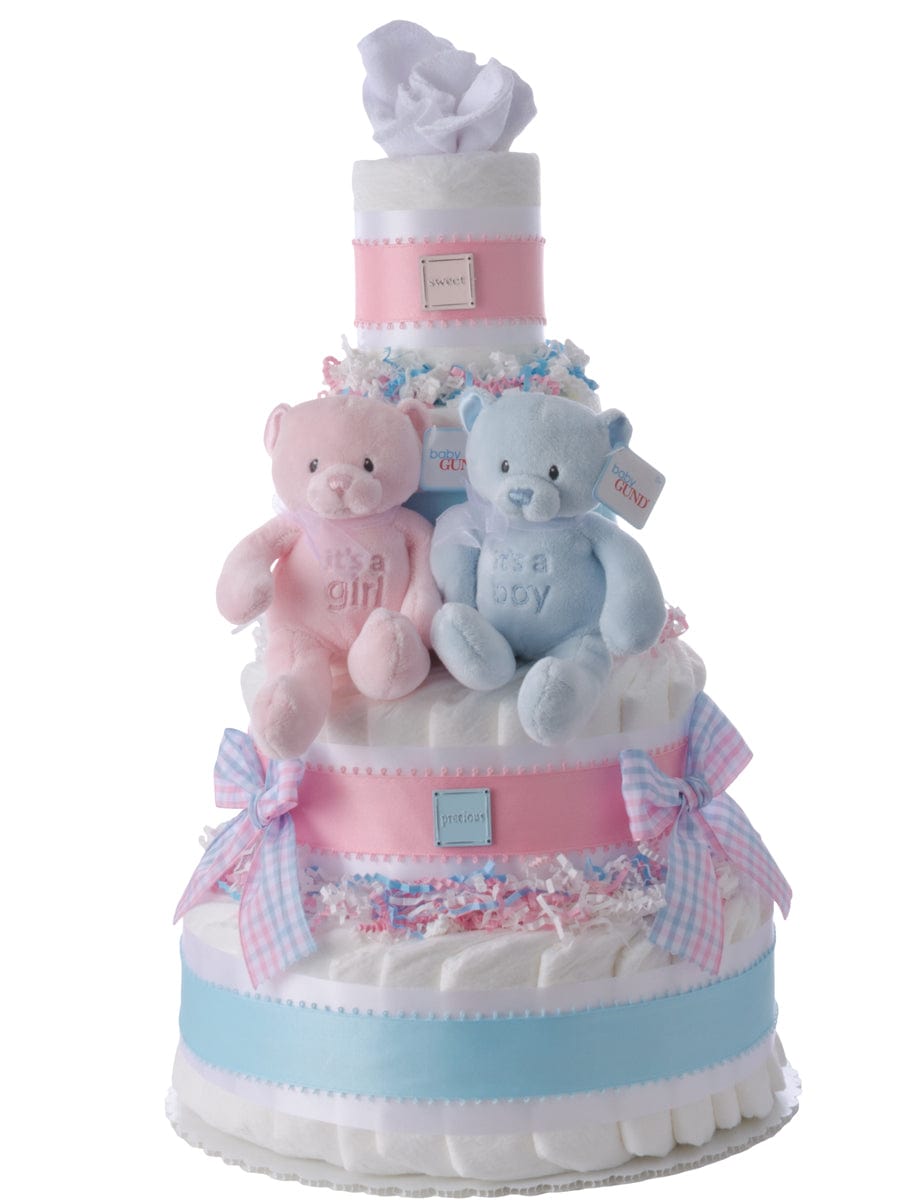 Lil' Baby Cakes Baby Bear Twins Boy and Girl Diaper Cake