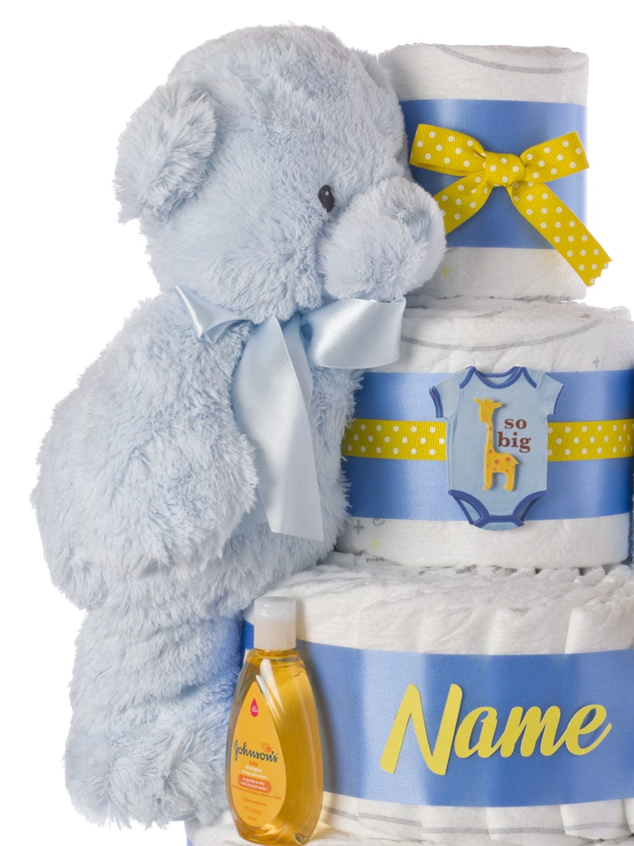 Lil' Baby Cakes Blue and Yellow Cuddles Personalized Diaper Cake for Boys
