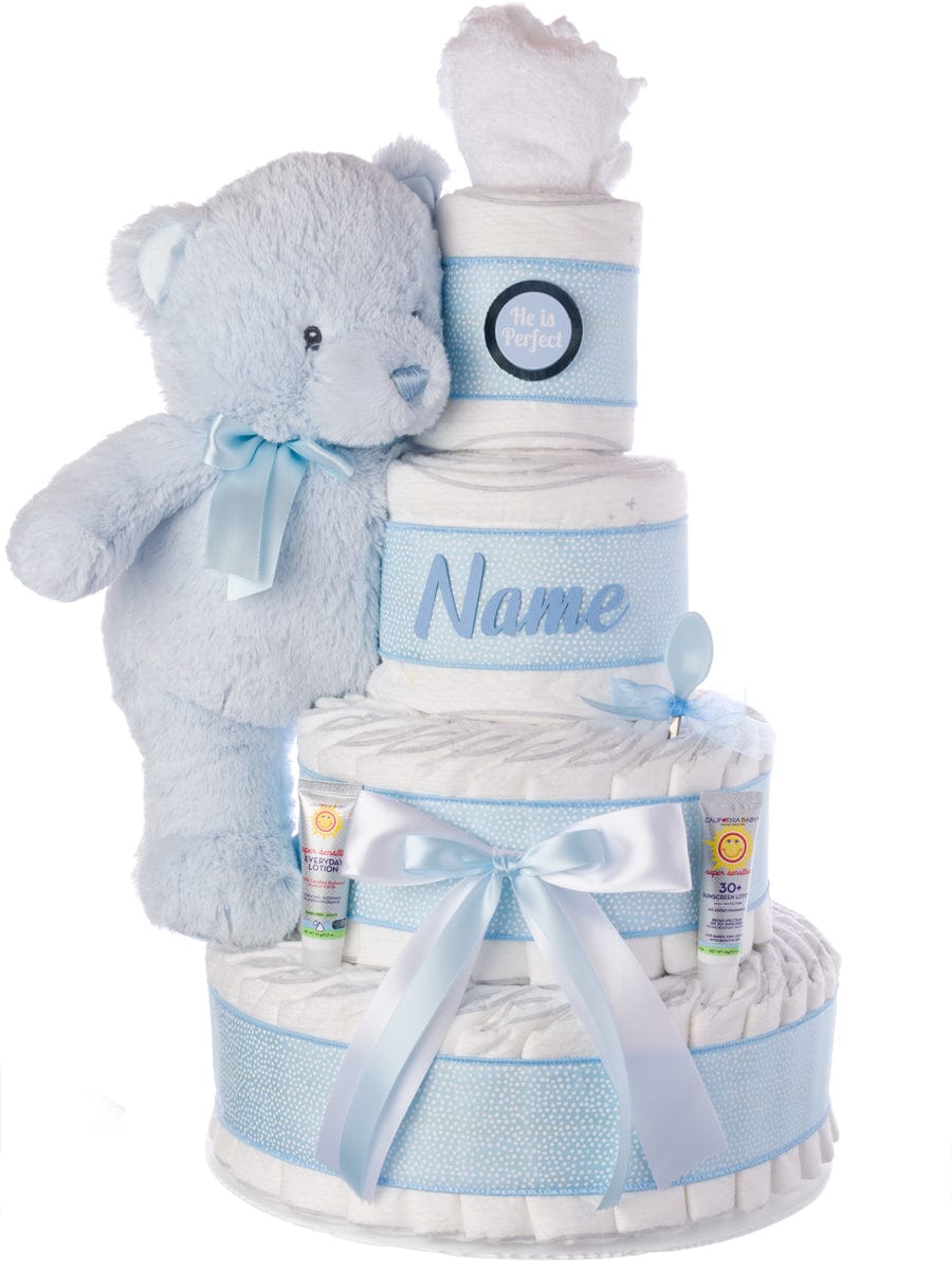Lil' Baby Cakes California Baby Products $10 upcharge He's Perfect Boys Diaper Cake