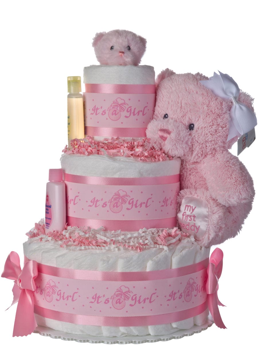 Lil' Baby Cakes Lil Baby Cakes Girls Pink Bear 3 Tier Diaper Cake