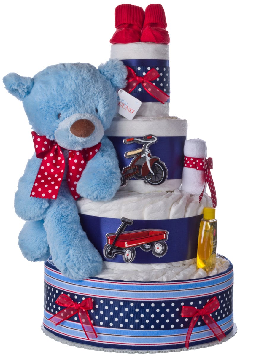 Lil' Baby Cakes Lil Red Wagon 4 Tier Diaper Cake