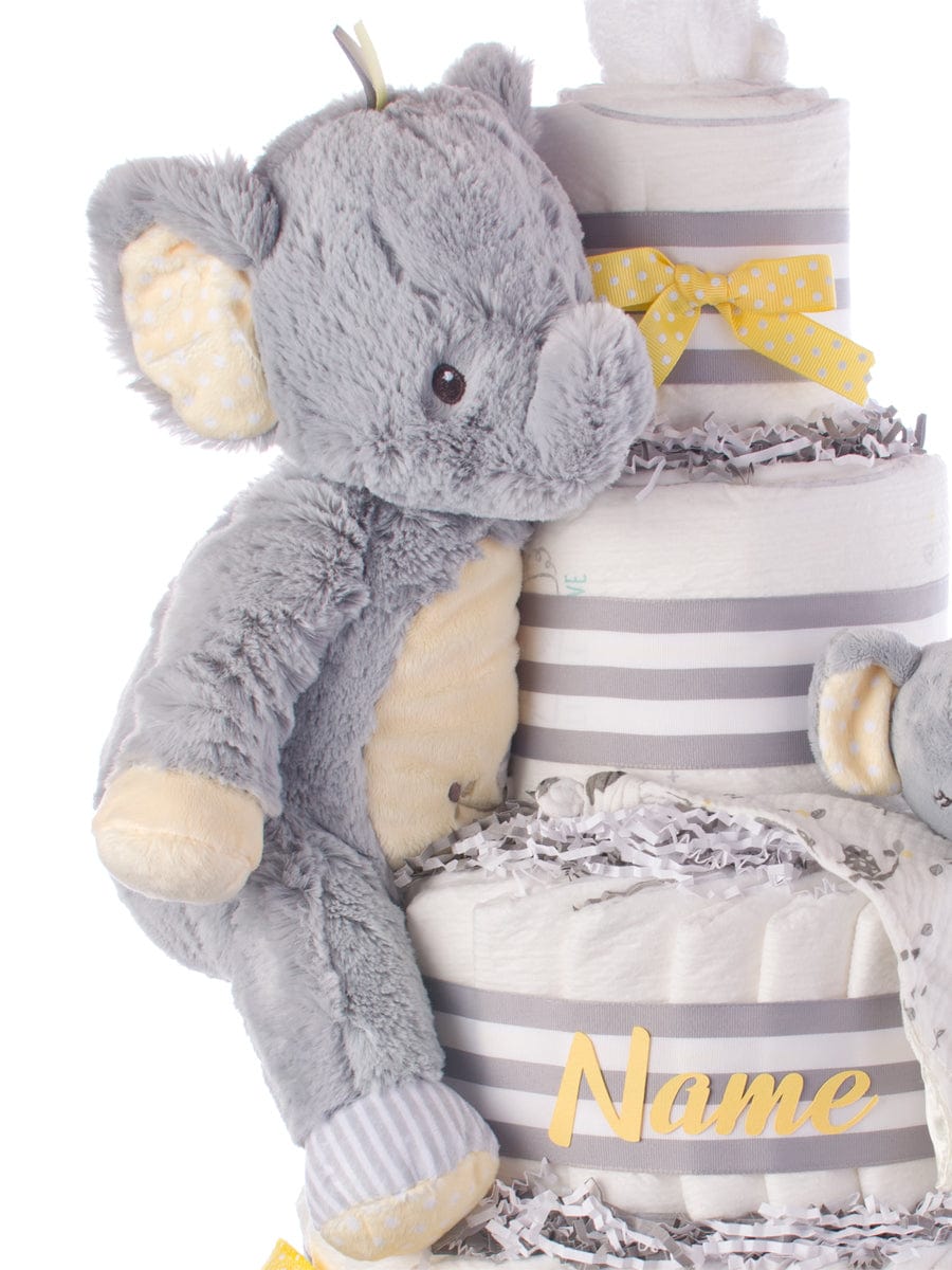 Lil' Baby Cakes Johnson Shampoo My Elephant Friends Neutral Personalized Diaper Cake