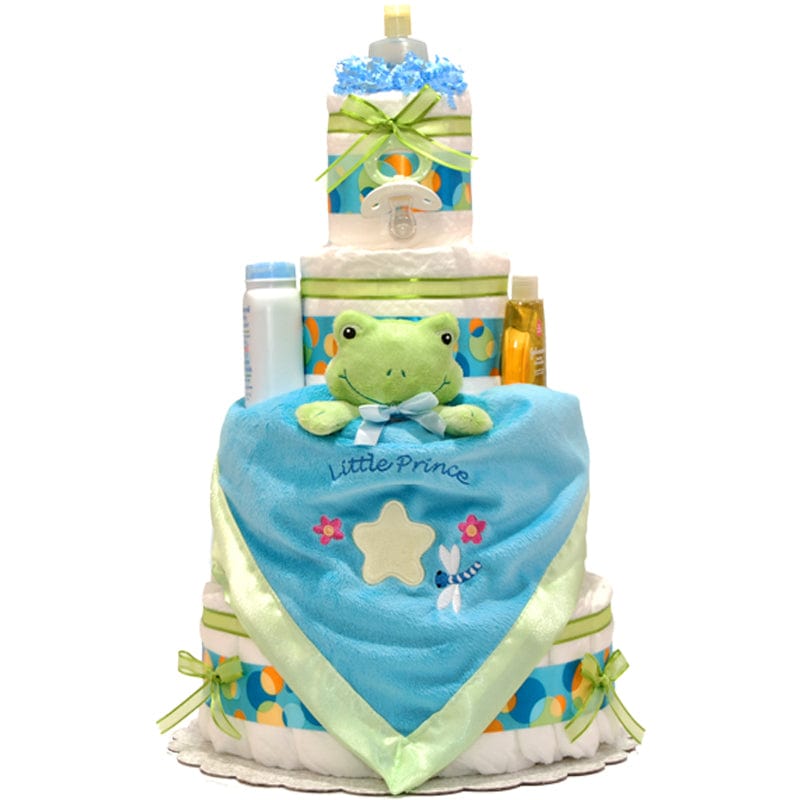 Lil' Baby Cakes Satin Blue Frog 4 Tier Diaper Cake