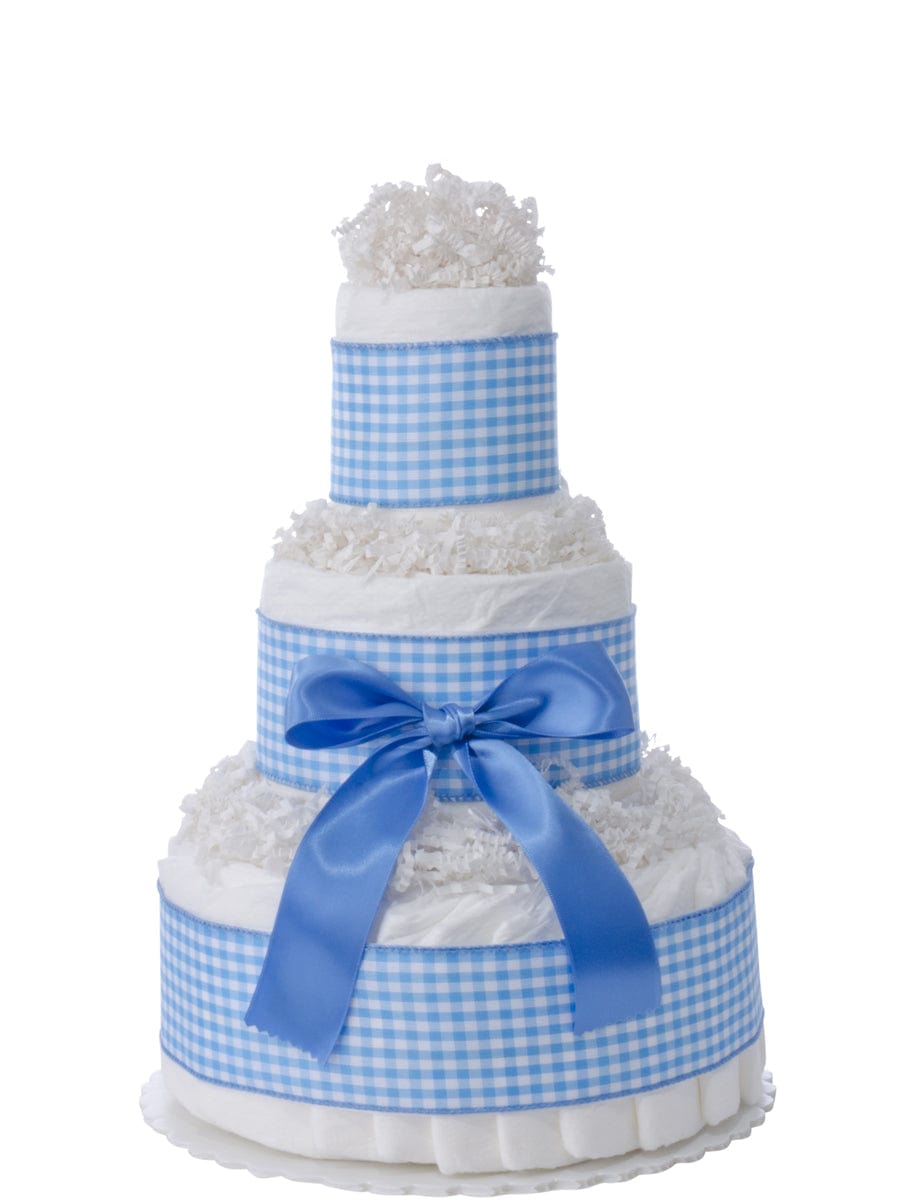 Lil' Baby Cakes Sweet Blue Gingham 3 Tier Diaper Cake