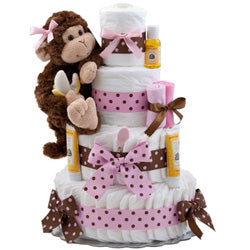 Pink Monkey Diaper Cake