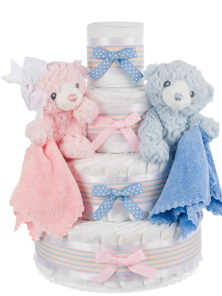 Baby Bear Twins Boy and Girl Diaper Cake exclusive at Lil' Baby Cakes