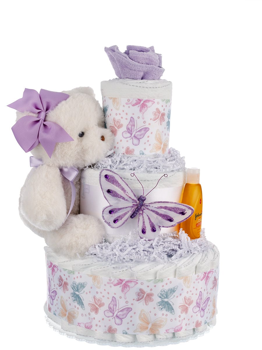 Lil' Baby Cakes Butterfly 3 Tier Baby Girl Diaper Cake