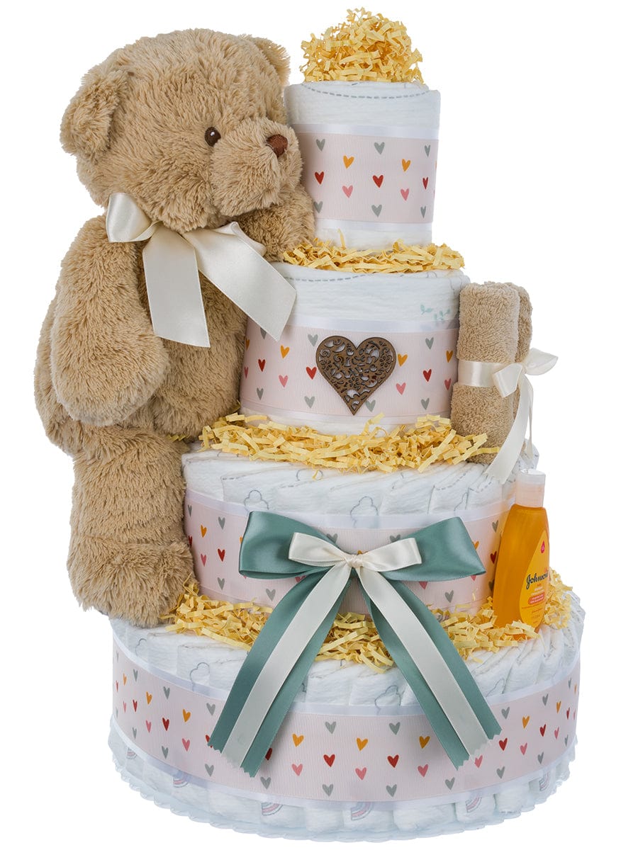 Lil' Baby Cakes Hearts About You Neutral Baby Diaper Cake