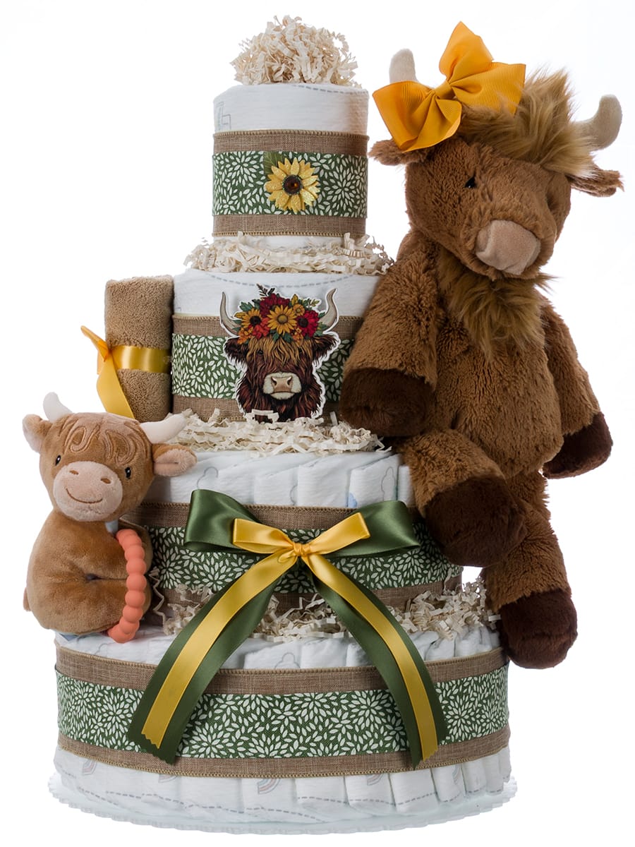 Lil' Baby Cakes Highland Cow 4 Tier Diaper Cake