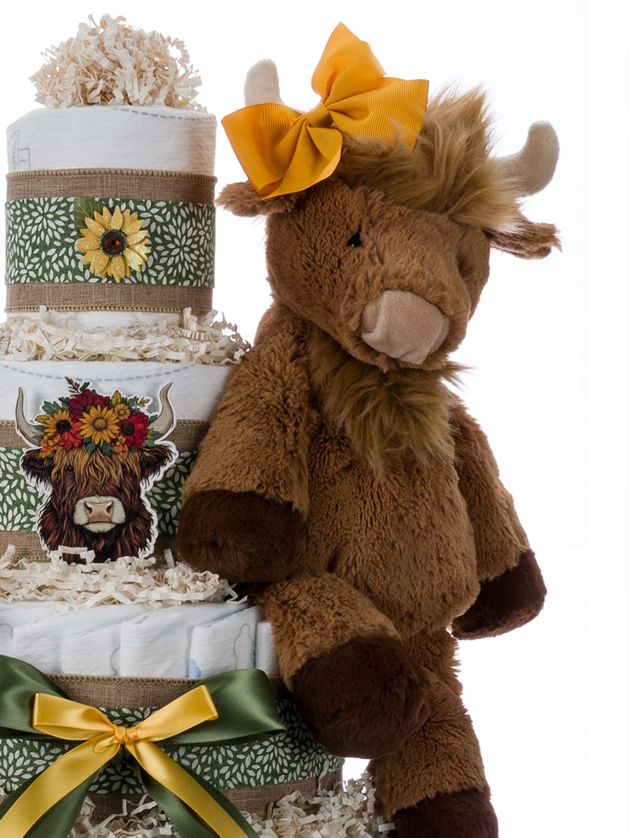 Lil' Baby Cakes Highland Cow 4 Tier Diaper Cake