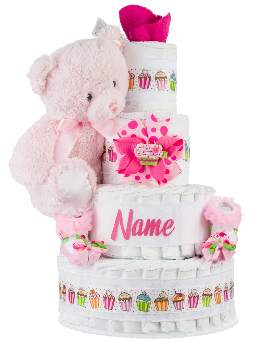Lil&#39; Baby Cakes Lil&#39; Miss Cupcake Personalized Baby Diaper Cake