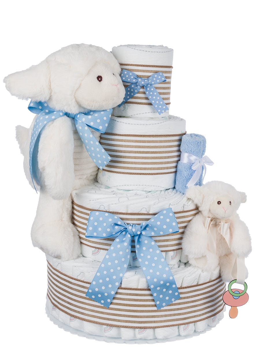 Lil' Baby Cakes Luvable Lamb Blue Diaper Cake for Boys