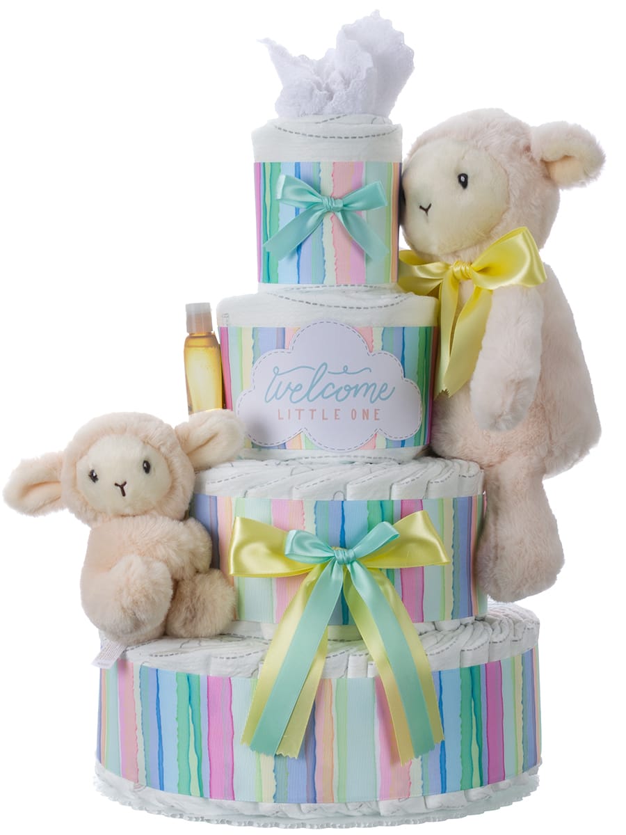 Lil' Baby Cakes Luvable Lamb Neutral Diaper Cake