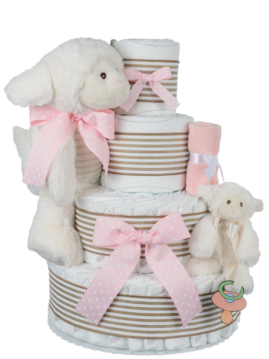 Lil' Baby Cakes Luvable Lamb Pink Diaper Cake for Girls