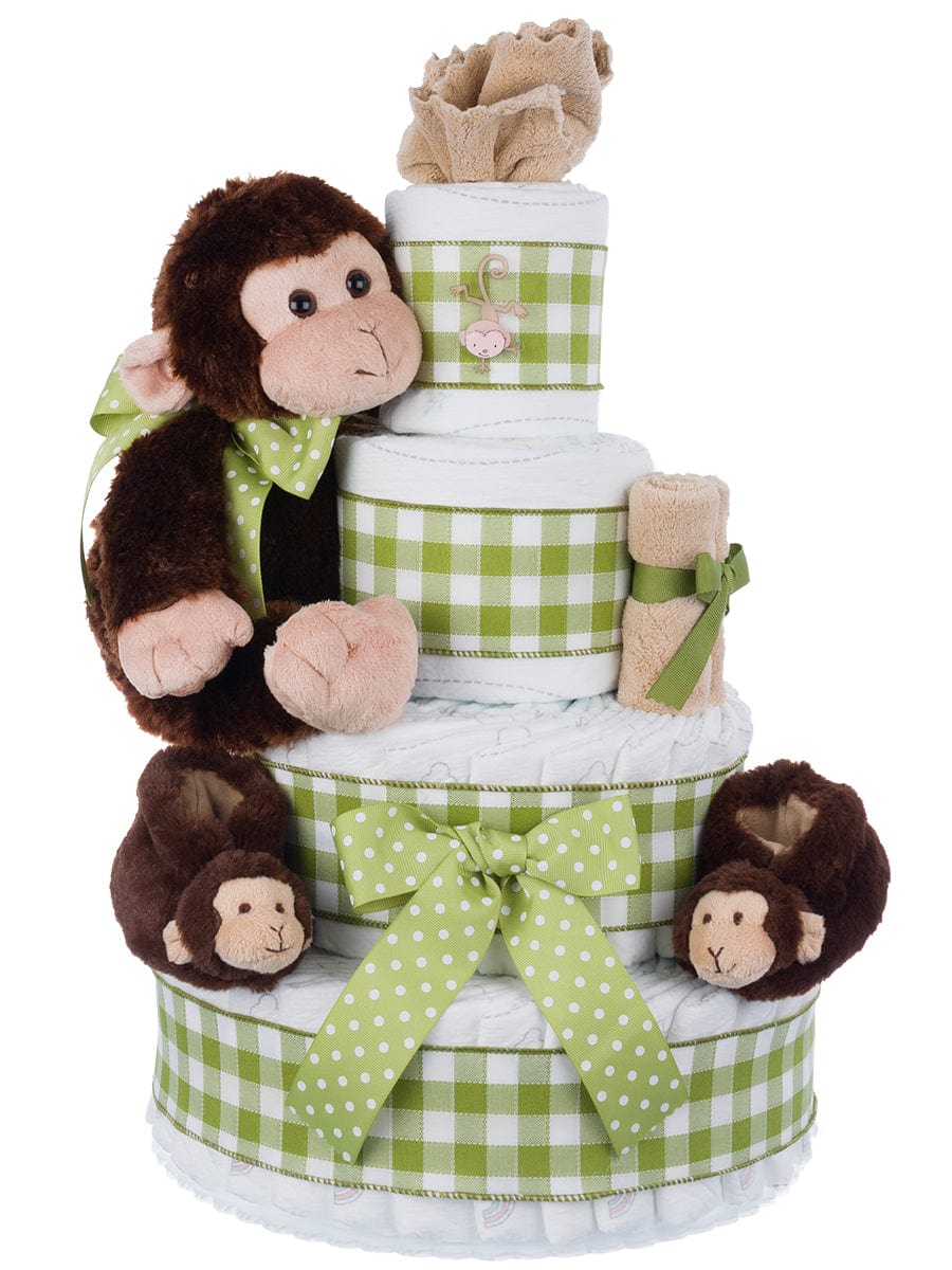 Lil' Baby Cakes Our Lil' Monkey 4 Tier Diaper Cake Green