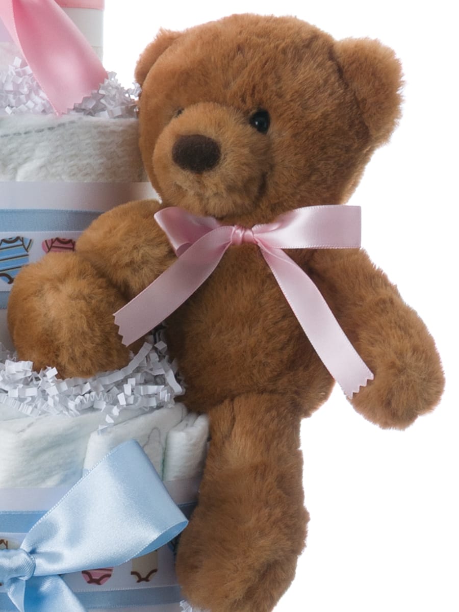 Lil' Baby Cakes Twin Boy Girl Bears Baby Diaper Cake