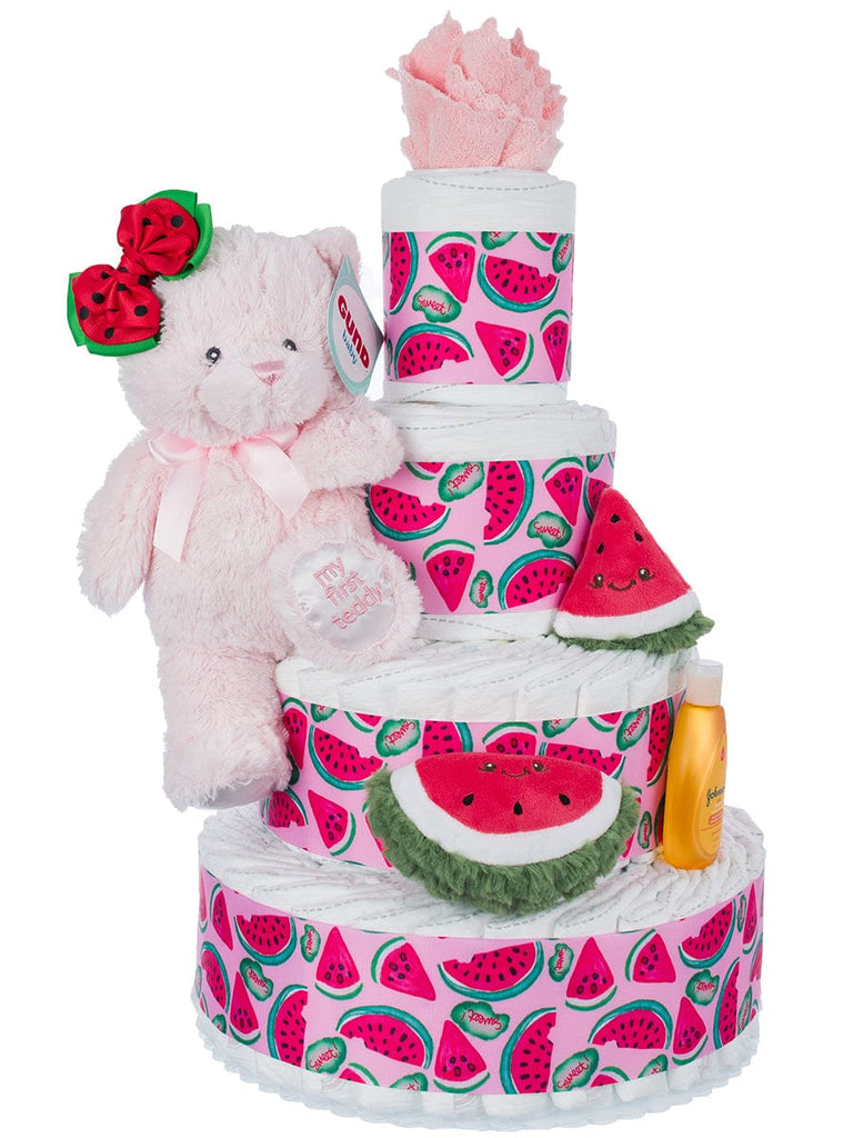 W TWC BABY CAKES JK Sサイズ Watermelon Fun 4 Tier Diaper Cake for Girls - Lil' Baby Cakes