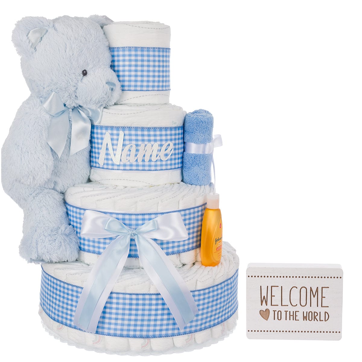 Lil' Baby Cakes Welcome to the World Boy 4Tier Personalized Diaper Cake