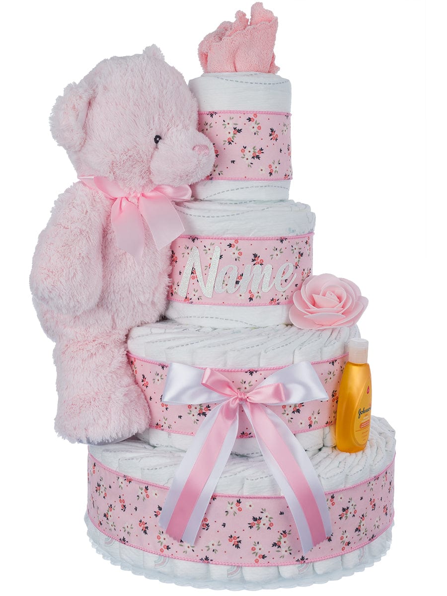 Lil' Baby Cakes Welcome to the World Girl 4Tier Personalized Diaper Cake