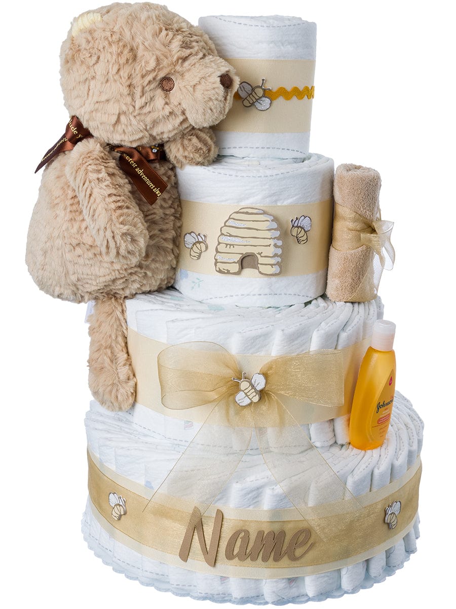 Lil' Baby Cakes Winnie The Pooh Personalized 4 Tier Diaper Cake