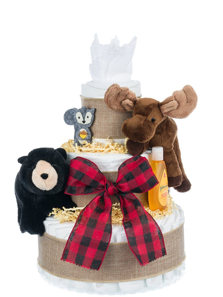Woodland Friend Baby Diaper Cake exclusive at Lil' Baby Cakes