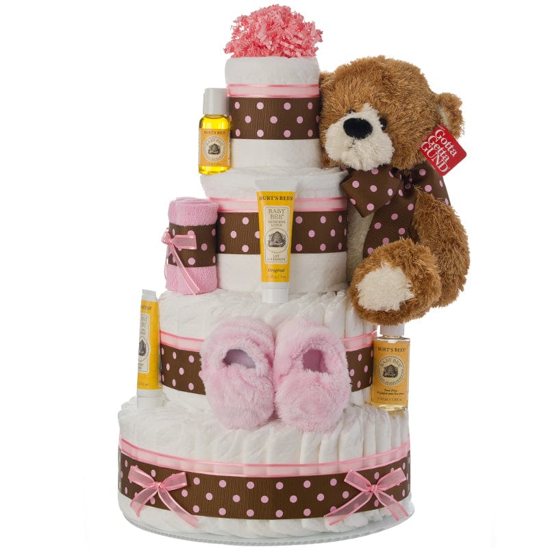 Lil&#39; Baby Cakes Substitute Johnsons Baby Products 4 Tier Pink Contemporary Diaper Cake