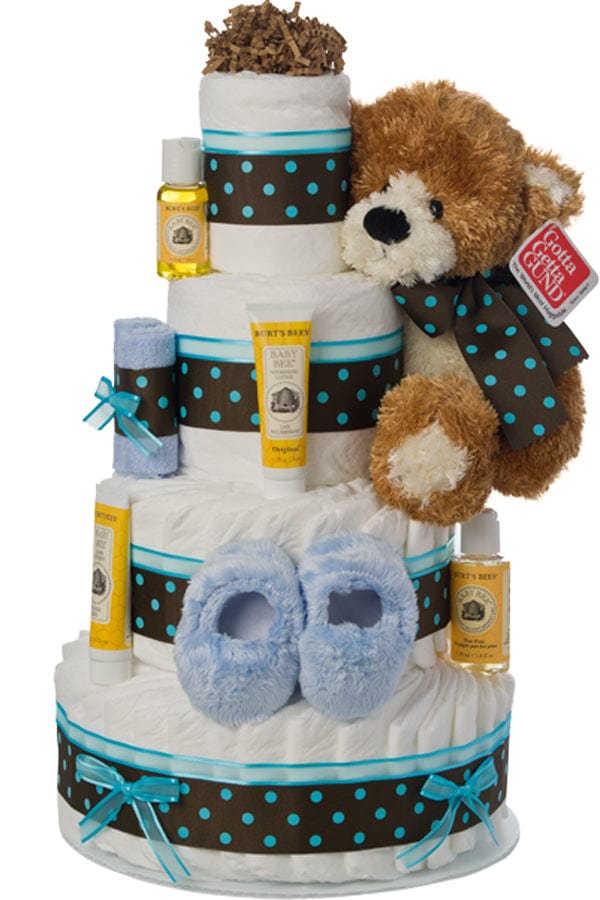 Lil' Baby Cakes Substitute Johnsons 4 Tier Teal Blue Contemporary Diaper Cake