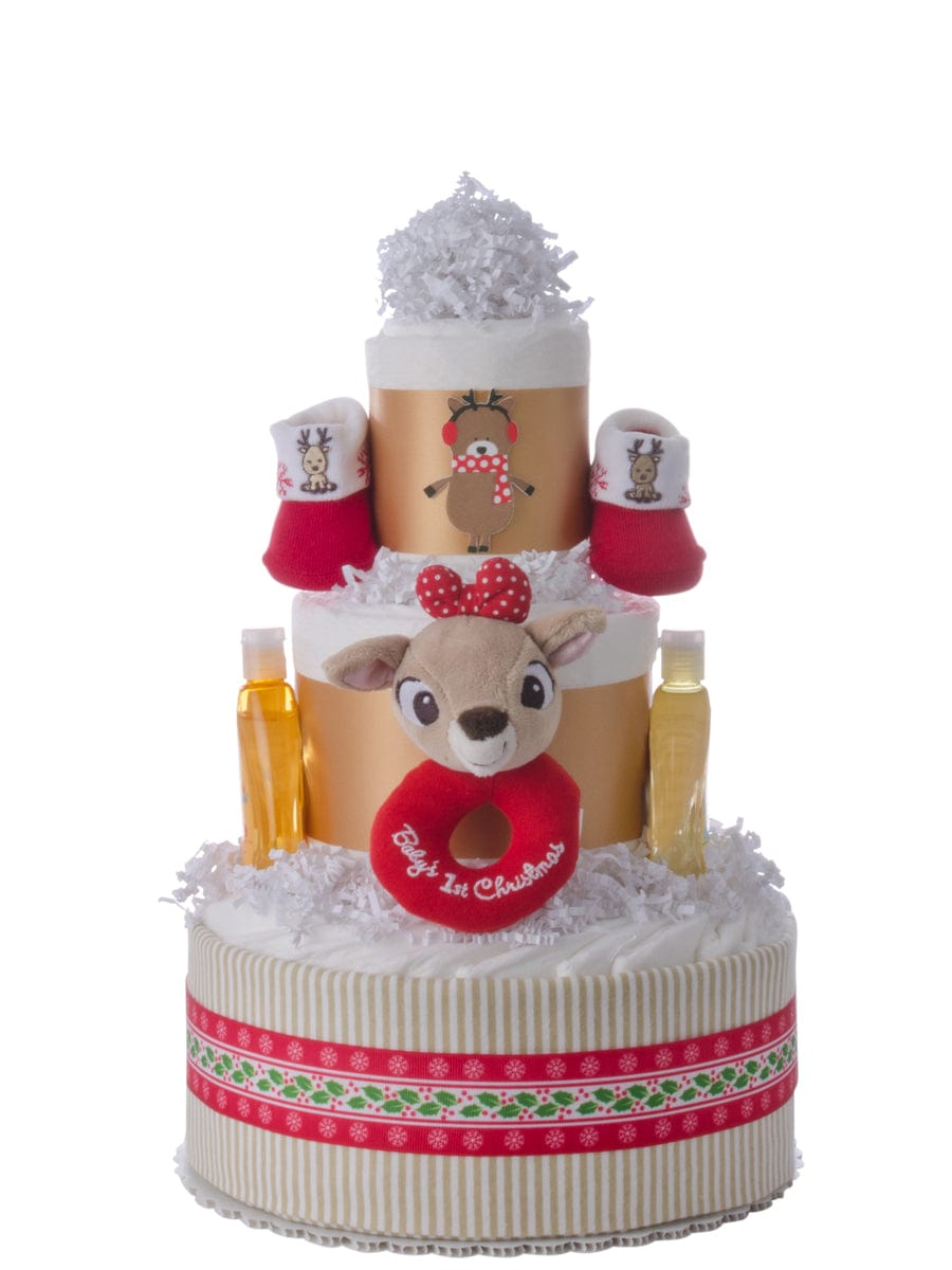 Lil&#39; Baby Cakes Baby&#39;s First Christmas Diaper Cake for Girls
