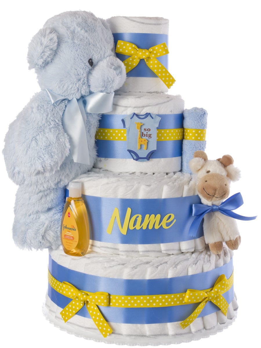 Lil' Baby Cakes Blue and Yellow Cuddles Personalized Diaper Cake for Boys