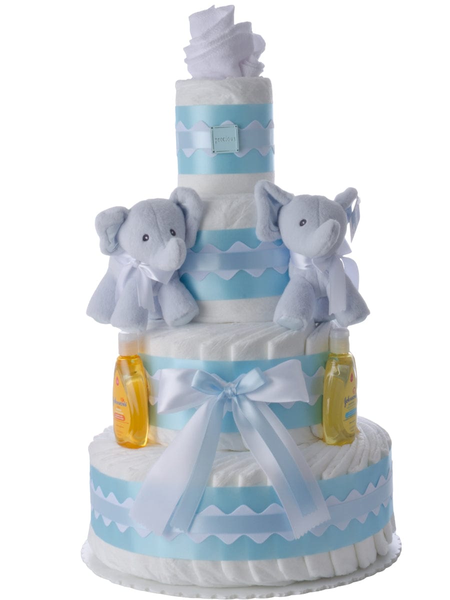 Lil&#39; Baby Cakes Blue Baby Elephant Twins Diaper Cake for Boys