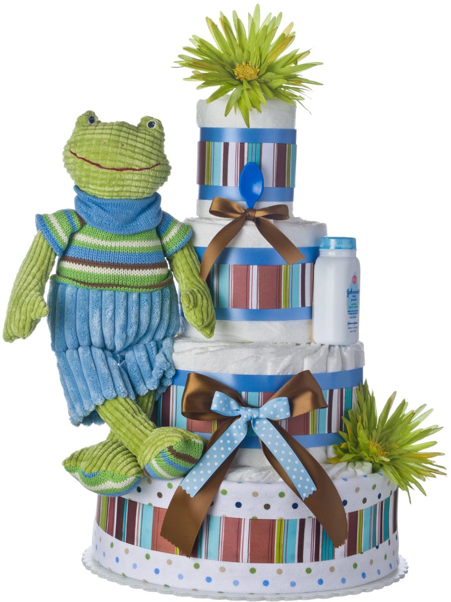 Lil&#39; Baby Cakes Blue Frog 4 Tier Baby Diaper Cake