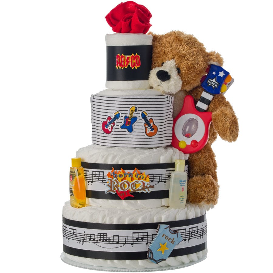 Lil' Baby Cakes Born To Rock 4 Tier Diaper Cake