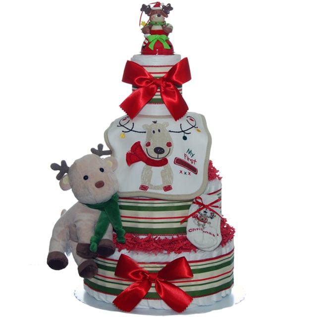 Lil&#39; Baby Cakes Christmas Reindeer 4 Tier Diaper Cake