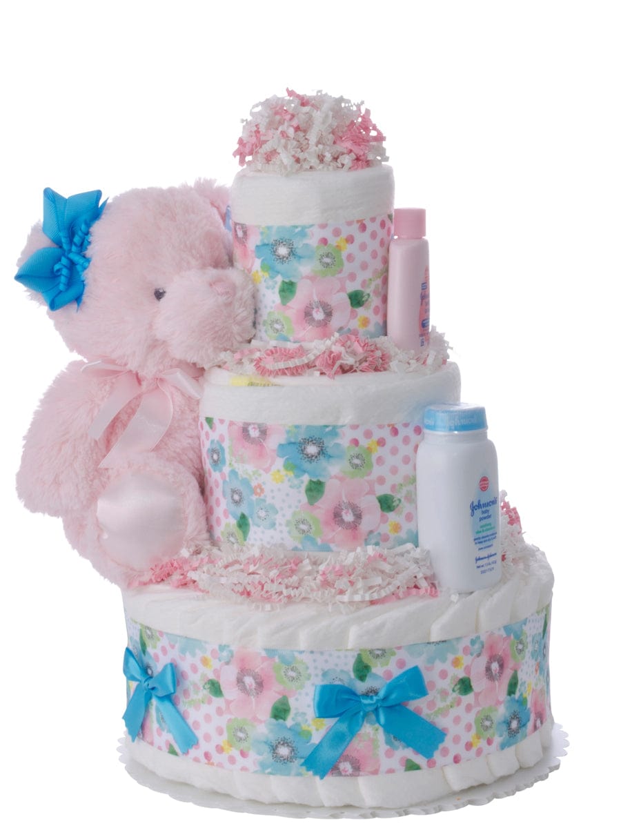 Lil&#39; Baby Cakes Dots and Flowers Baby Diaper Cake