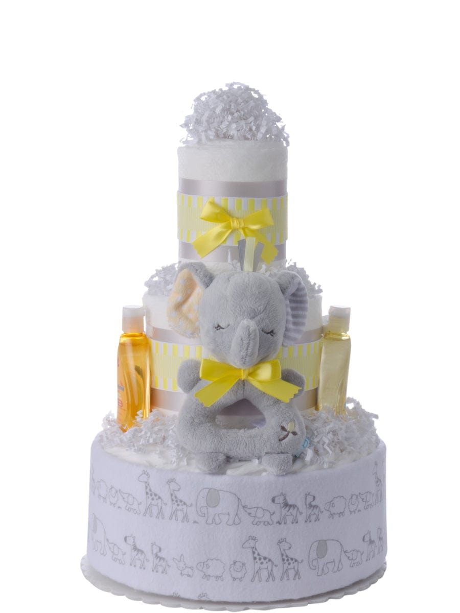 Lil&#39; Baby Cakes Elephant Blankie Neutral Diaper Cake and Book