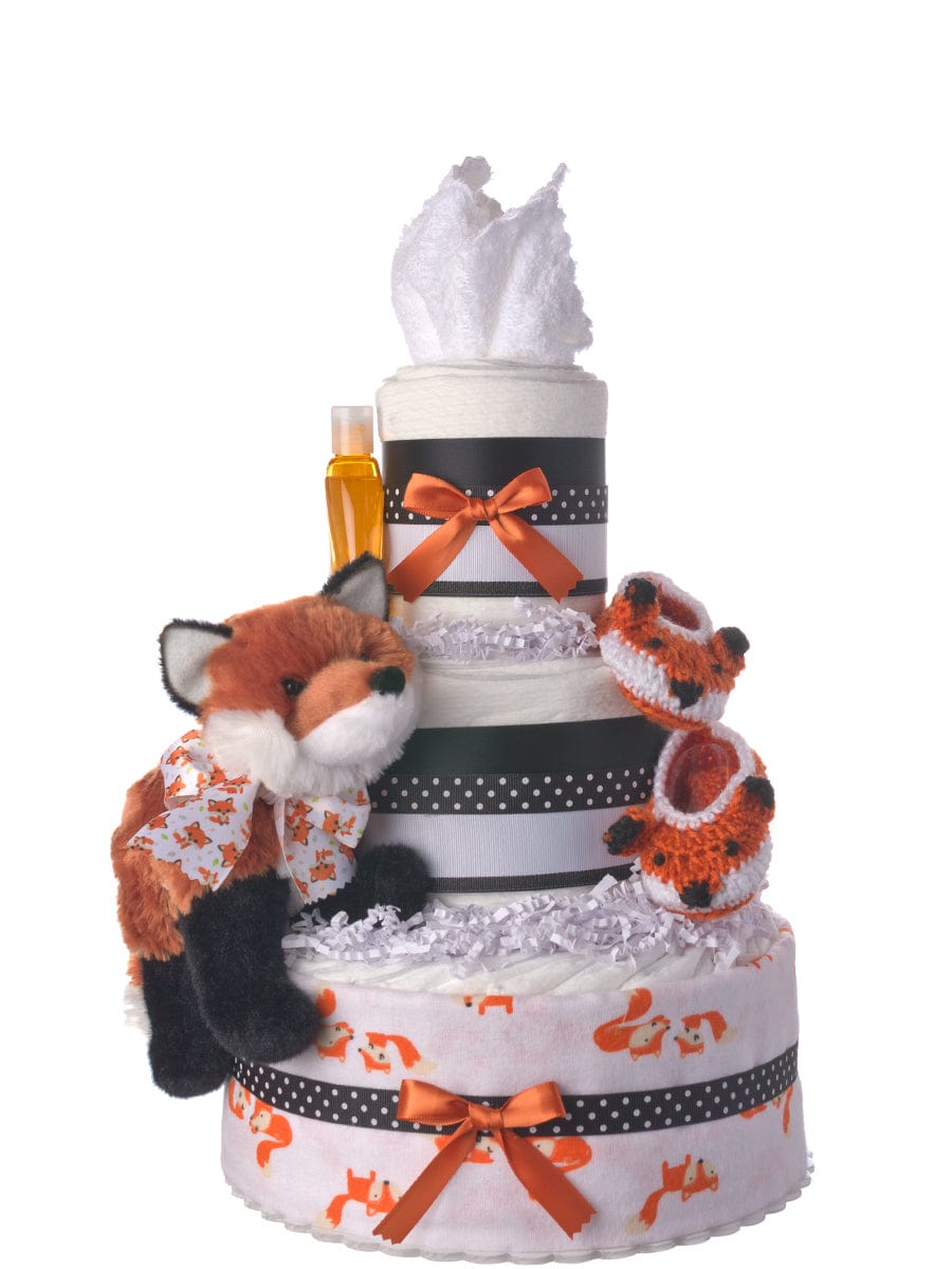 Lil&#39; Baby Cakes Fun Fox Neutral Baby Diaper Cake