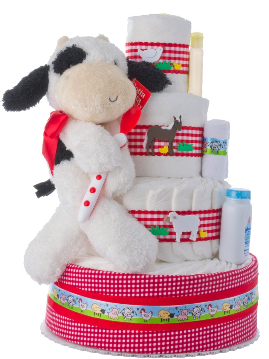 Lil&#39; Baby Cakes Fuzzy Cow Baby Shower Diaper Cake