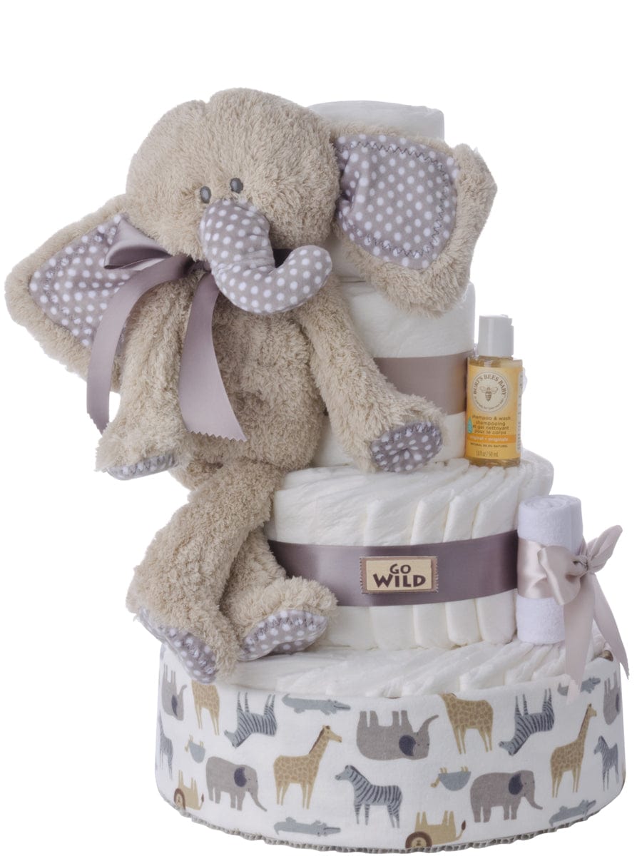 Lil' Baby Cakes Go Wild Baby Elephant Neutral Diaper Cake