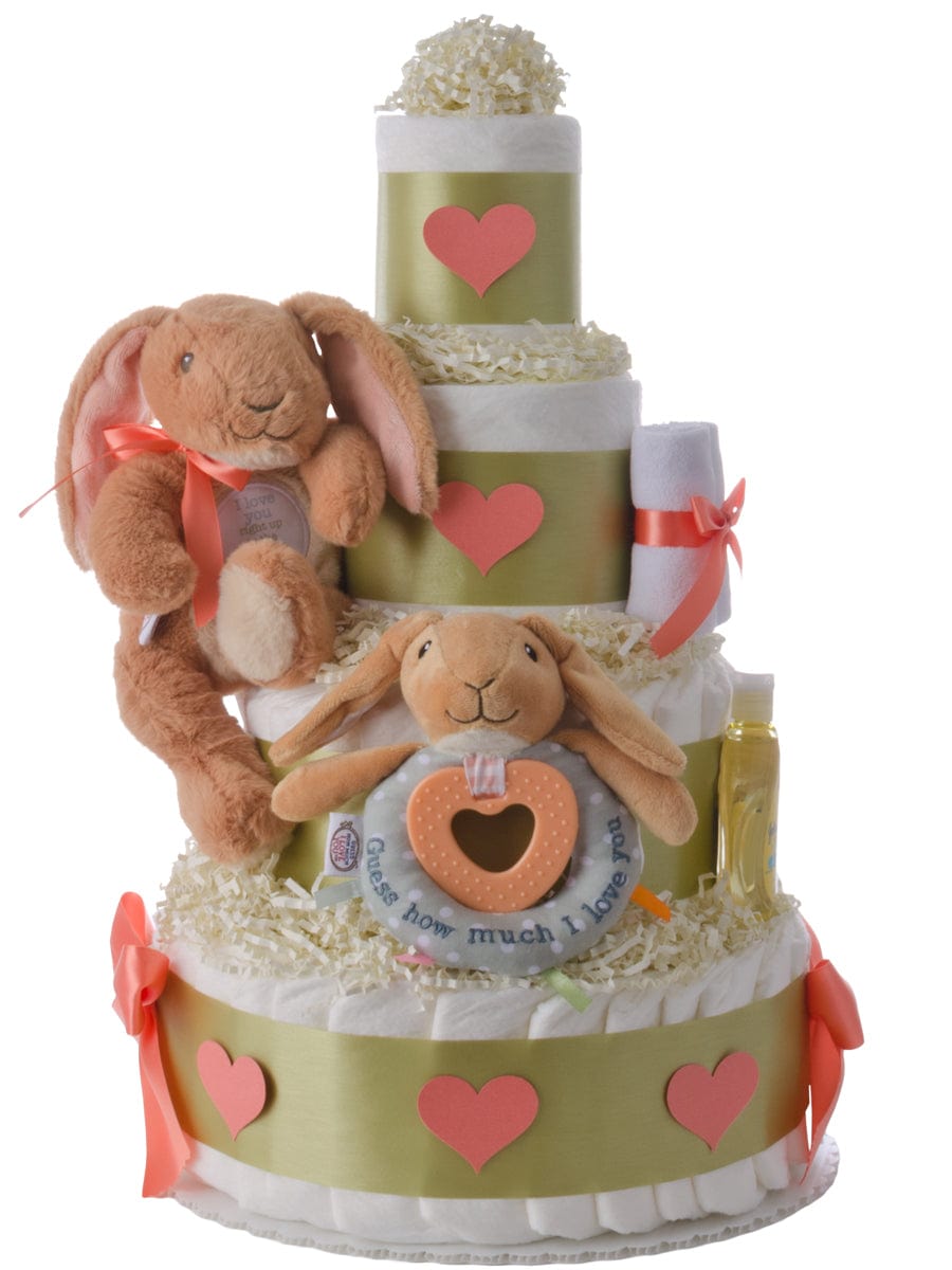Lil&#39; Baby Cakes Guess How Much I Love You Neutral 4 Tier Diaper Cake