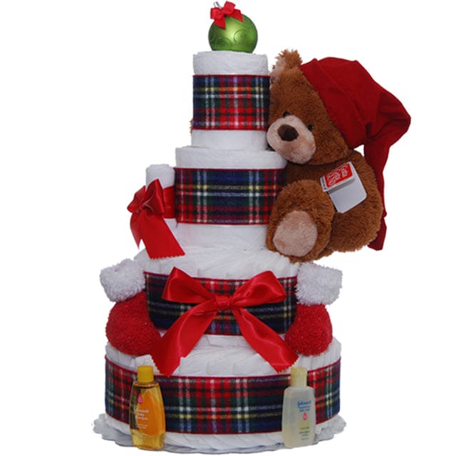 Lil&#39; Baby Cakes Holiday Teddy 4 Tier Diaper Cake
