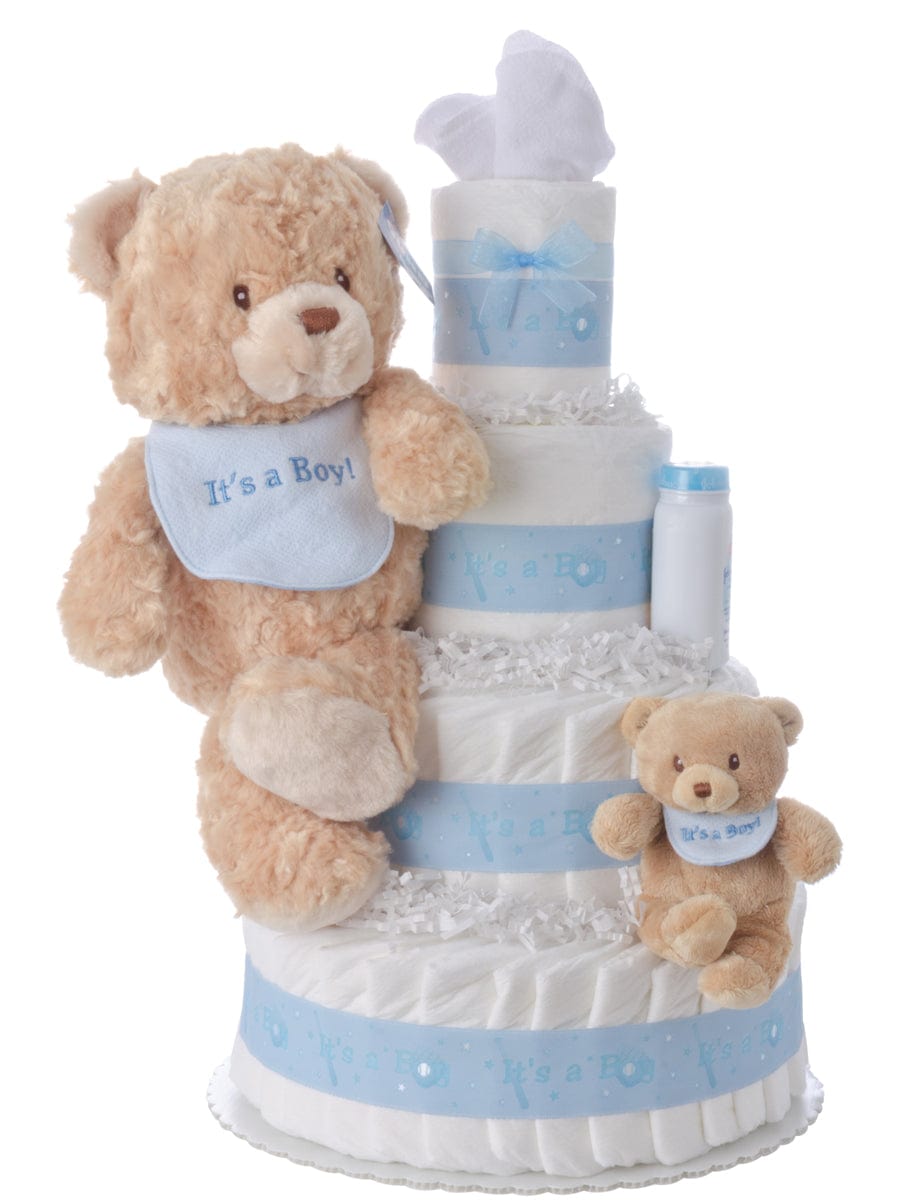 Lil&#39; Baby Cakes It&#39;s a Boy Bib Bear Diaper Cake