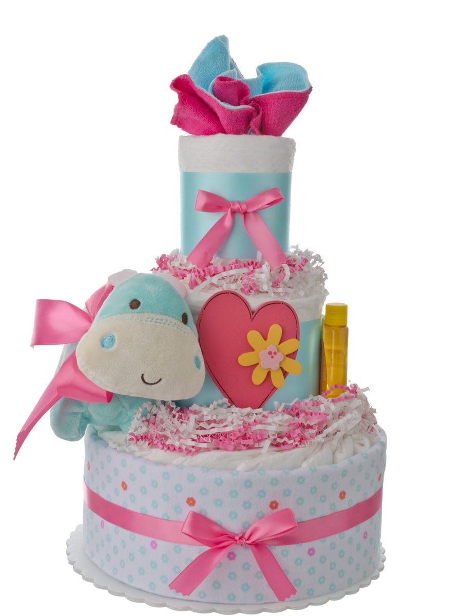 Lil' Baby Cakes Lil Baby Cakes Girls Hippo 3 Tier Baby Diaper Cake