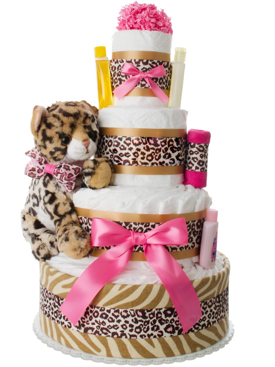 Lil&#39; Baby Cakes Lil&#39; Baby Leopard 4 Tier Diaper Cake