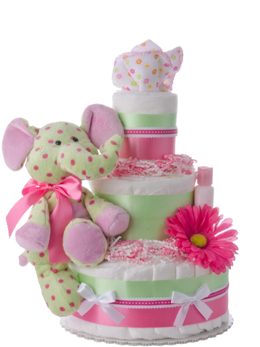 Lil&#39; Baby Cakes Lil&#39; Dottie elephant 3 Tier Baby Diaper Cake