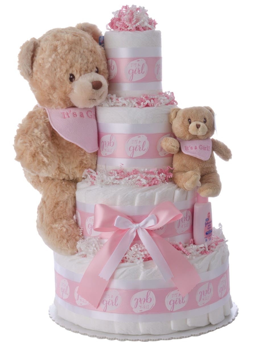 Lil' Baby Cakes Lil' Girl Bear Bib Diaper Cake